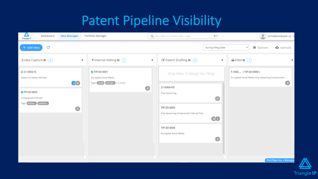 TBest Intellectual Property Management Software - riangle IP's patent pipeline visibility