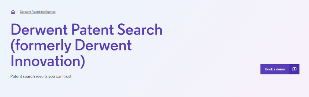 Dervent Patent Intelligence Solution Page
