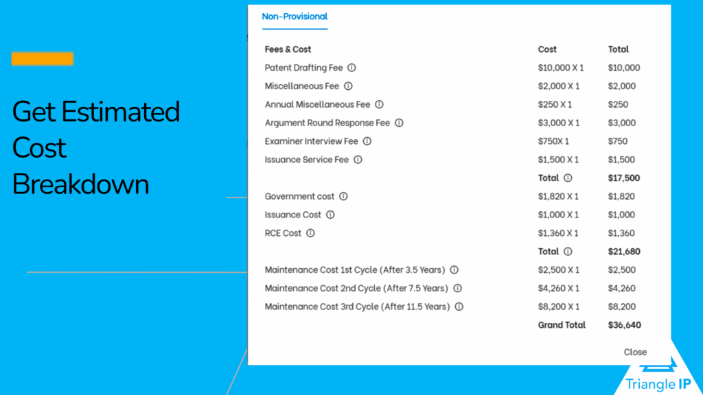 Best TIP Tool feature for software patent cost prediction: Estimated cost