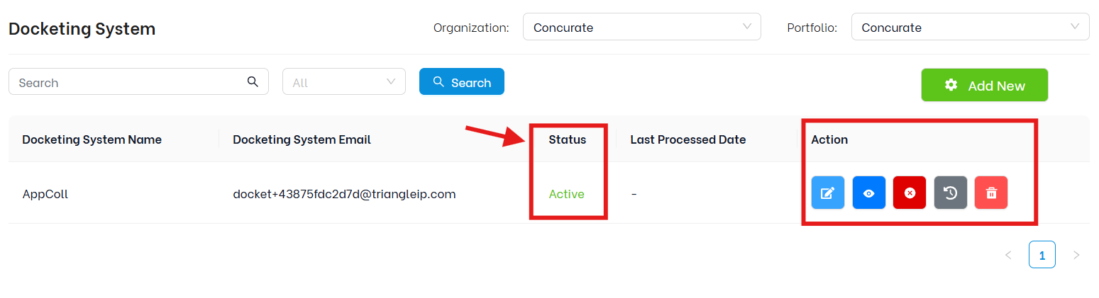 TIP tool IP docketing system software sync feature: actions