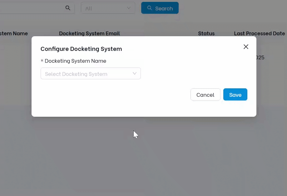 how to select docketing system software from the drop down gif