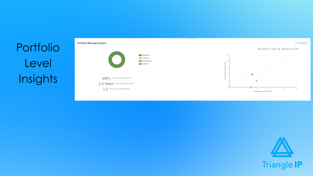 Best Patent analytics software displaying portfolio-level insights, including allowance rates, prosecution timelines, and comparative performance metrics.