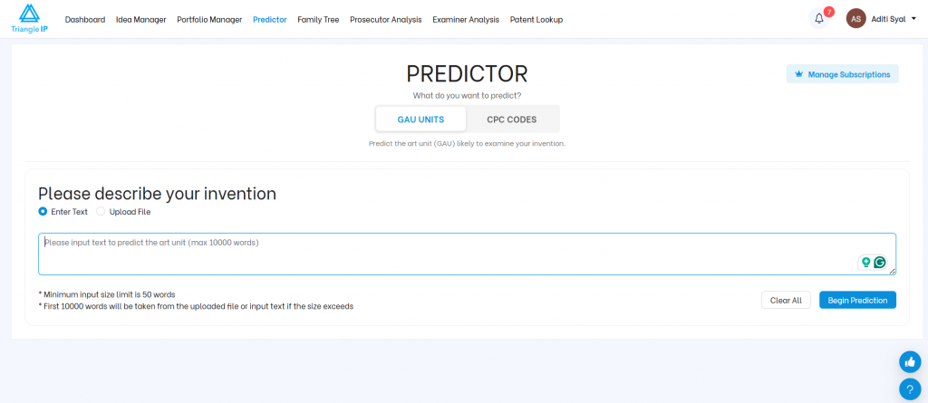 The Predictor Tool by Triangle IP to predict in which art units an application might land.