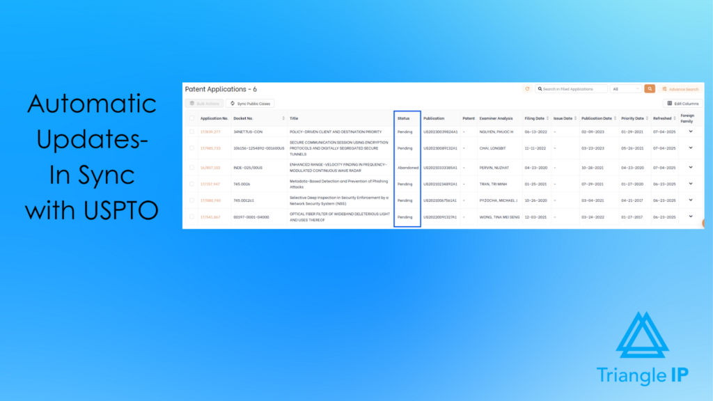 IP management solutions automatically syncing patent status updates with the USPTO