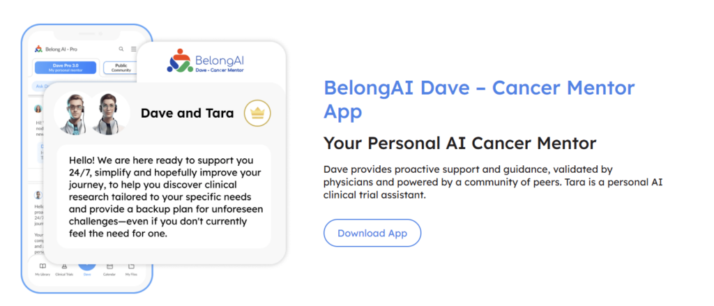 BelongAI Dave innovative chatbot providing personalized cancer support and oncology guidance through AI
