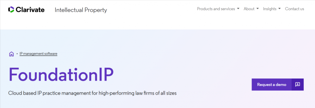 Clarivate FoundationIP cloud-based IP practice management software homepage.