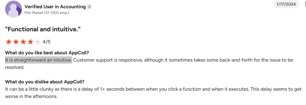 User review for Appcoll