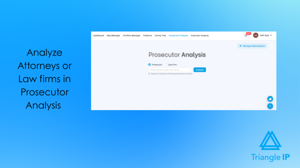 Triangle IP prosecutor analysis dashboard used to evaluate patent attorneys and law firm performance