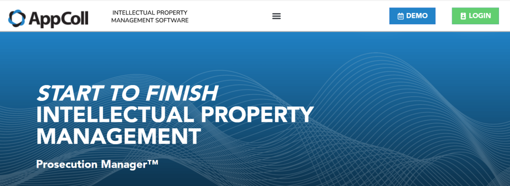 AppColl Prosecution Manager banner highlighting start-to-finish IP management capabilities for patent paralegal software.